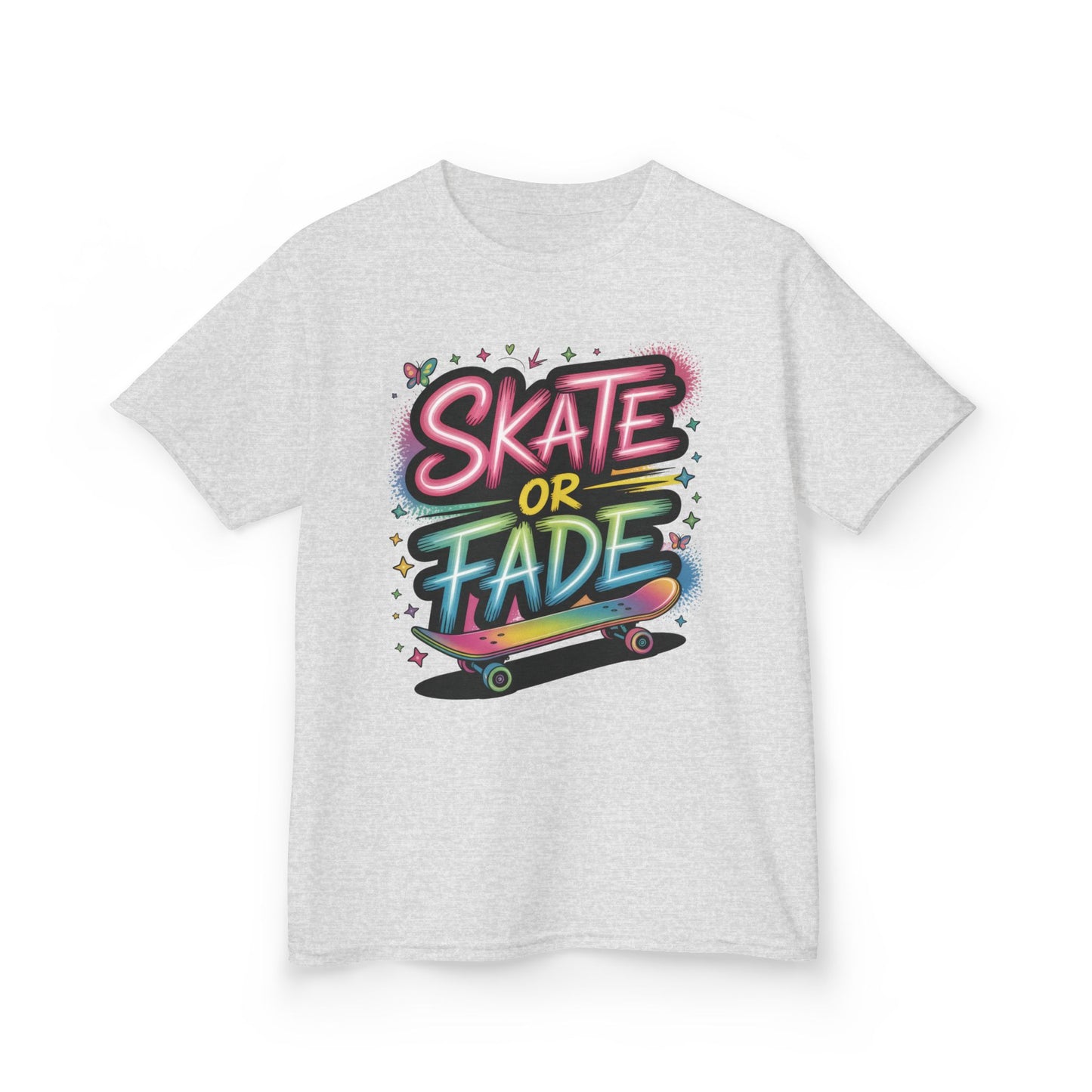 Skate Or Fade Girls Shirt, Colorful Graffiti Skateboarding Tee, Kids Heavy Cotton™ Tee