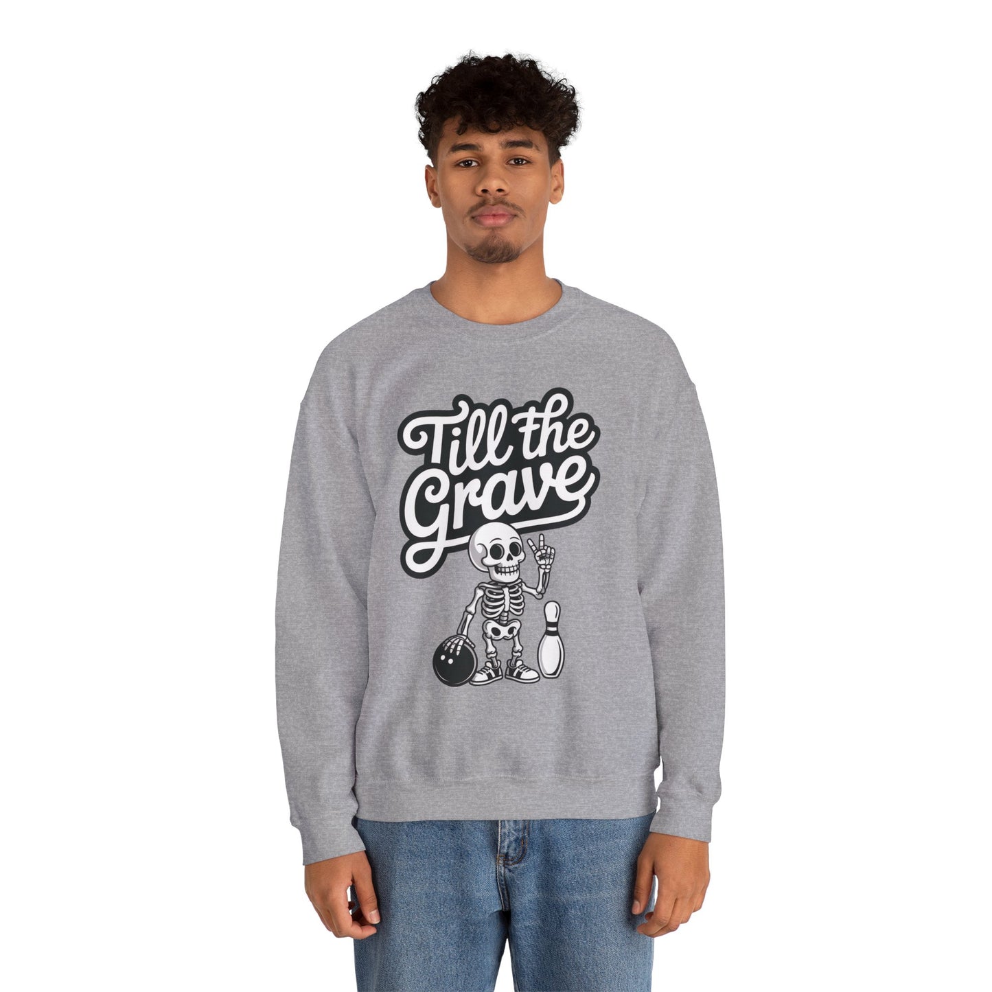 Funny Skeleton Bowling Mens Pullover, Halloween Apparel, Funny Skeleton Bowling Shirt, Casual Mens Crewneck, Cool Bowler Skull Crewneck