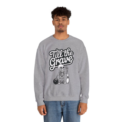 Funny Skeleton Bowling Mens Pullover, Halloween Apparel, Funny Skeleton Bowling Shirt, Casual Mens Crewneck, Cool Bowler Skull Crewneck