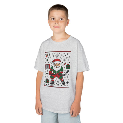 Hockey Santa Youth Christmas T-Shirt, Funny Holiday Sports Tee for Boys