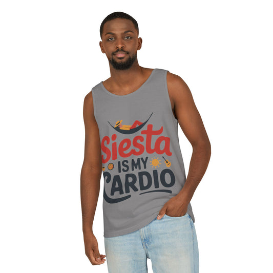 Mens Garment-Dyed Tank Top, Siesta Is My Cardio Funny Mens Tank Top Spain Humor