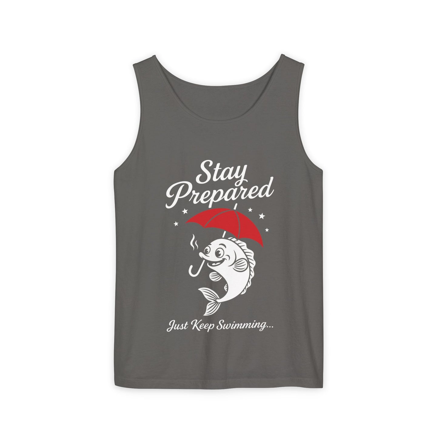 Stay Prepared Fish Womens Tank Top - Funny Just Keep Swimming Sleeveless Shirt - Cute Nautical Summer Top, Beachwear, Pool Party Must-Have