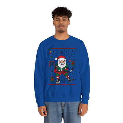 Hockey Santa Men's Christmas Sweatshirt, Funny Sports Holiday Jumper