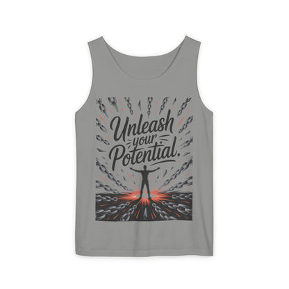 Men's Motivational Tank Top, "Unleash Your Potential" Graphic, Inspirational Gym Wear, Fitness Apparel, Summer Top, Gift for Him