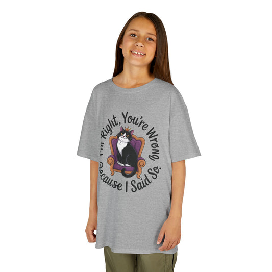 Girls Funny Sassy Cat T-Shirt - I'm Right You're Wrong, Cute Gift for Cat Lovers, Humor Tee for Teens, Birthday Gift,Tee for Confident Teens