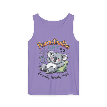 Procrastination Expert Womens Tank Top, Funny Gift for Lazy Days, Relaxed Fit Tee, Casual Summer Wear, Koala Graphic Top, Motivational Apparel