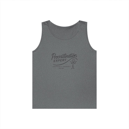 Procrastination Expert Unisex Heavy Cotton Tank Top, Funny Gift for Students, Casual Summer Wear, Relaxed Fit, Birthday Gift, Motivation Top