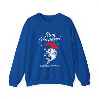 Funny Fish Womens Crewneck Sweatshirt - Stay Prepared Just Keep Swimming Nautical Pullover - Cozy Positive Gift, Fishing Humor