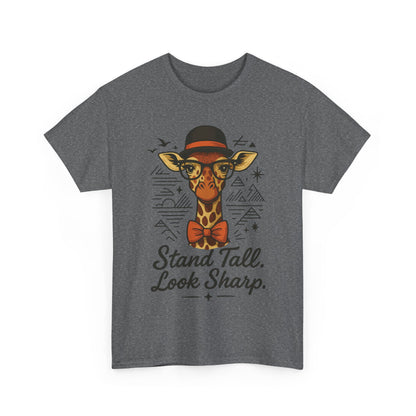 Hipster Giraffe T-Shirt with Hat and Glasses, Whimsical Giraffe Tee, Fun Gift, Cute Graphic Shirt, Unisex Heavy Cotton Tee