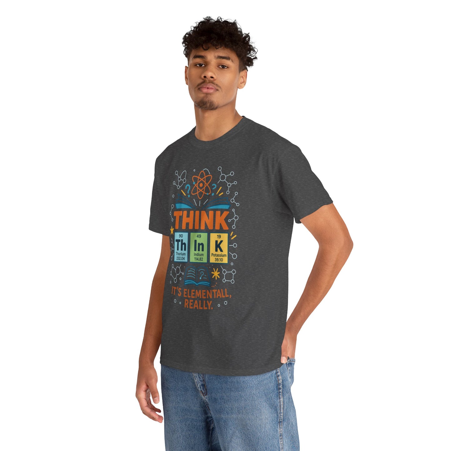 Funny Mens Science T-Shirt, THINK Element Periodic Table Shirt, Smart Geek Nerd Tee for Him, Ideal for Science Lovers, Geeky Apparel