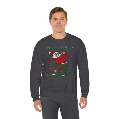 Golfing Santa Christmas Sweatshirt, Funny Golf Lover Holiday Jumper, Ugly Christmas Golf Sweater for Men