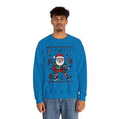 Hockey Santa Men's Christmas Sweatshirt, Funny Sports Holiday Jumper