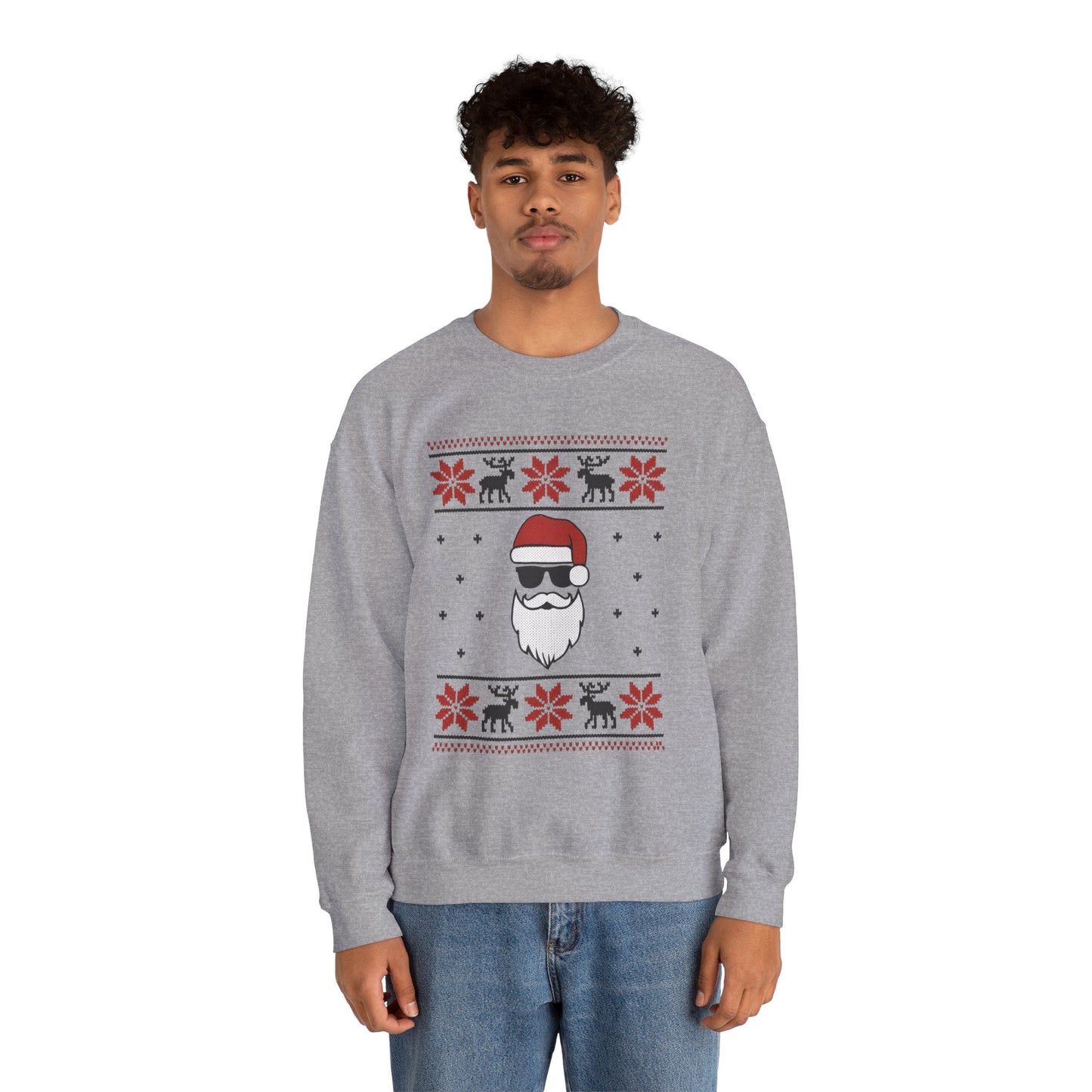 Cool Santa Men's Sweatshirt, Funny Knit Look Pullover, Retro Christmas Sweater Style