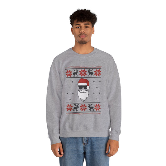 Cool Santa Men's Sweatshirt, Funny Knit Look Pullover, Retro Christmas Sweater Style