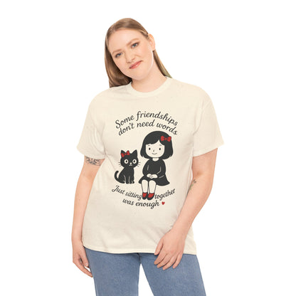 Cute Cat & Girl Graphic Tee, Playful Gift for Cat Lovers, Cat and Girl Design, Gift for Cat Owners, Women's Cotton T-Shirt