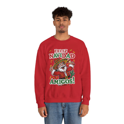 Feliz Navidad Amigos Sweatshirt, Funny Mexican Santa Christmas Jumper, Latin Holiday Fiesta Pullover