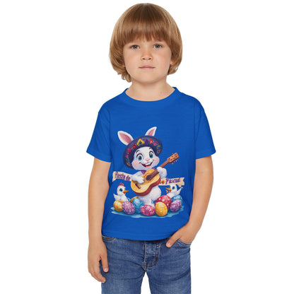 Fiesta de Pascual Toddler T-Shirt, Easter Bunny Shirt, Spring Holiday Kids Top, Adorable Gift for Toddlers, Mexican Bunny Shirt with Guitar