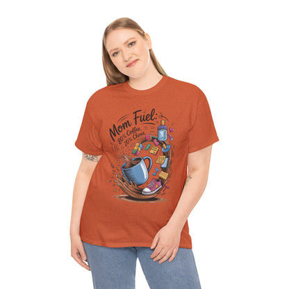 Mom Fuel Heavy Cotton Tee, Funny Coffee Lover T-Shirt, Gift for Moms, Mother's Day, Casual Wear, Pajama Top