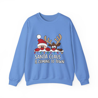 Santa Claus Is Coming to Town Women's Christmas Sweatshirt, Cute Santa - Reindeer Holiday Jumper