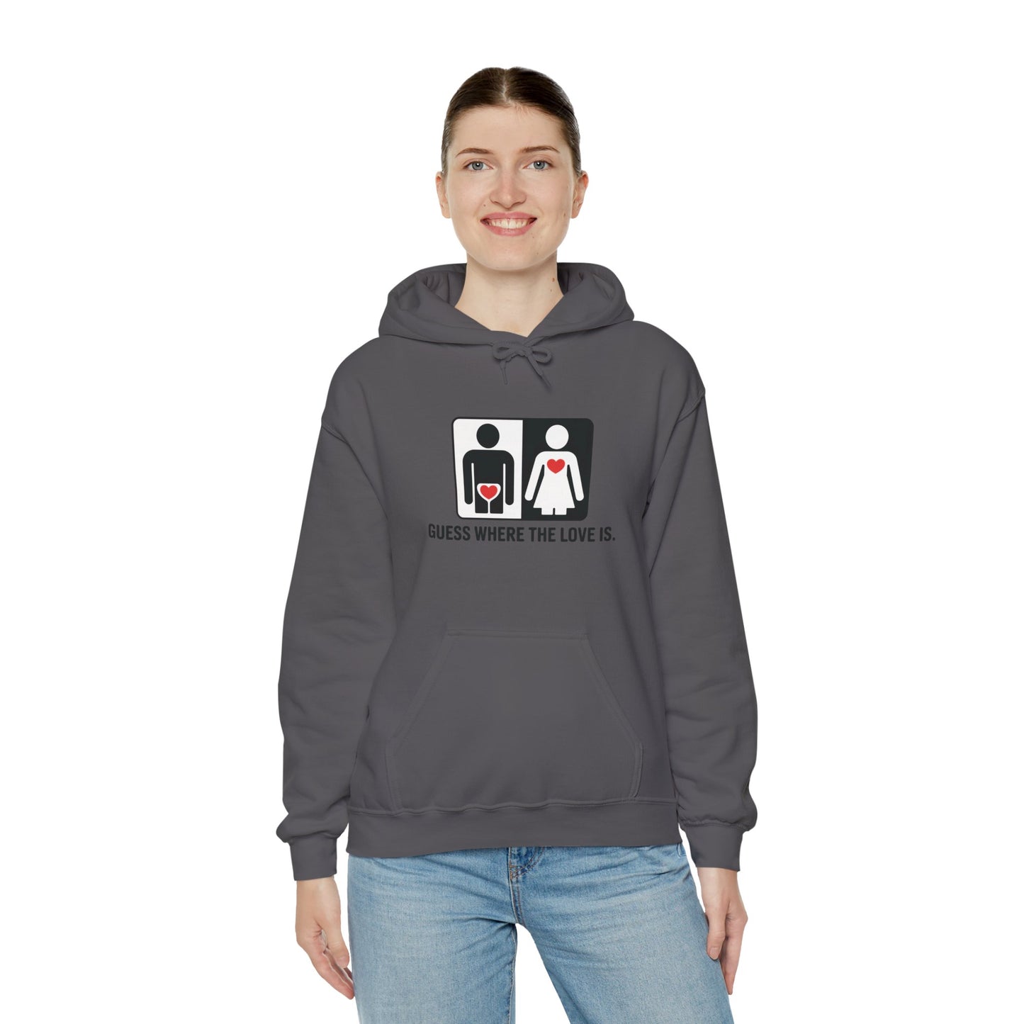 Guess Where the Love Is Hoodie, Cute Couples Hoodie, Valentines Day Gift, Matching Outfits, Witty Relationship Hoodie,  Love Joke Graphic