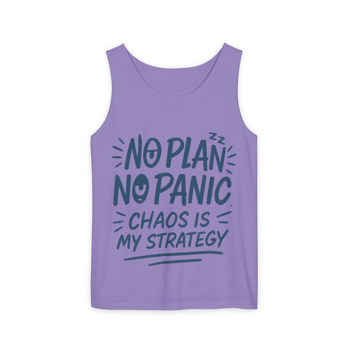 Funny Women's Tank, Chaos Strategy T-Shirt, No Plan No Panic Quote Shirt, Cute Tee for Women, Humorous Gift Idea, Casual Relaxed Fit Top