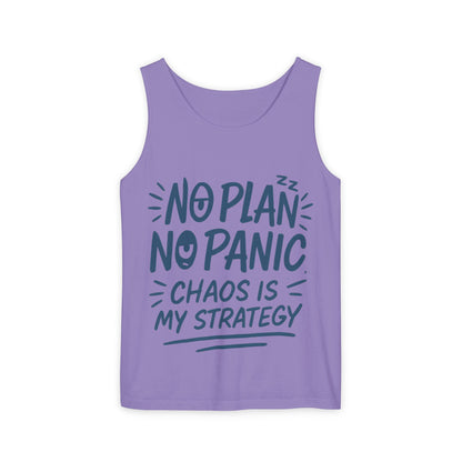 Funny Women's Tank, Chaos Strategy T-Shirt, No Plan No Panic Quote Shirt, Cute Tee for Women, Humorous Gift Idea, Casual Relaxed Fit Top