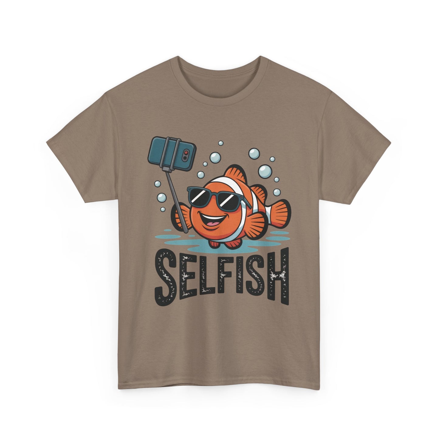 Unisex Heavy Cotton Tee, Mens Selfish Funny Fish T-Shirt, Cute Selfie Graphic Tee, Ocean Humor Shirt