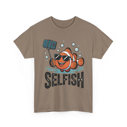 Unisex Heavy Cotton Tee, Mens Selfish Funny Fish T-Shirt, Cute Selfie Graphic Tee, Ocean Humor Shirt