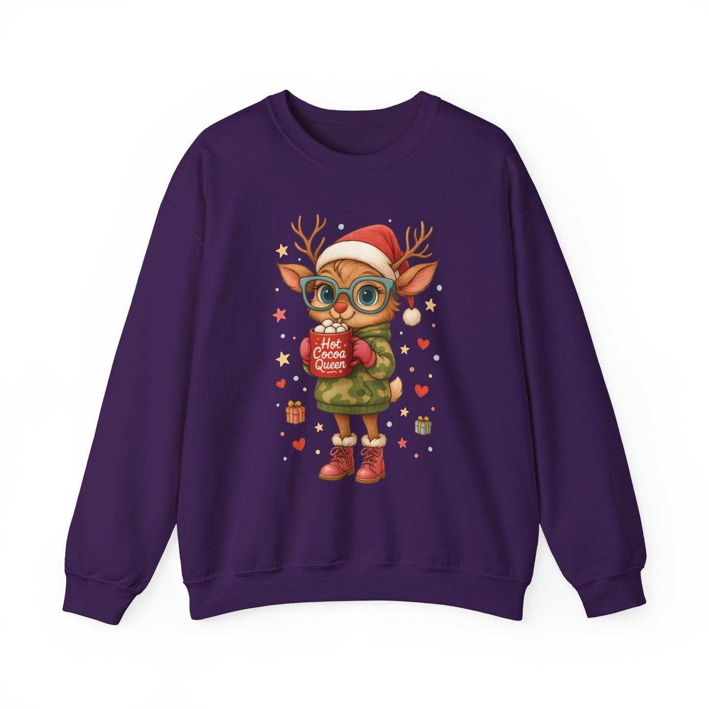 Hot Cocoa Queen Christmas Sweatshirt, Cute Cozy Holiday Reindeer Pullover