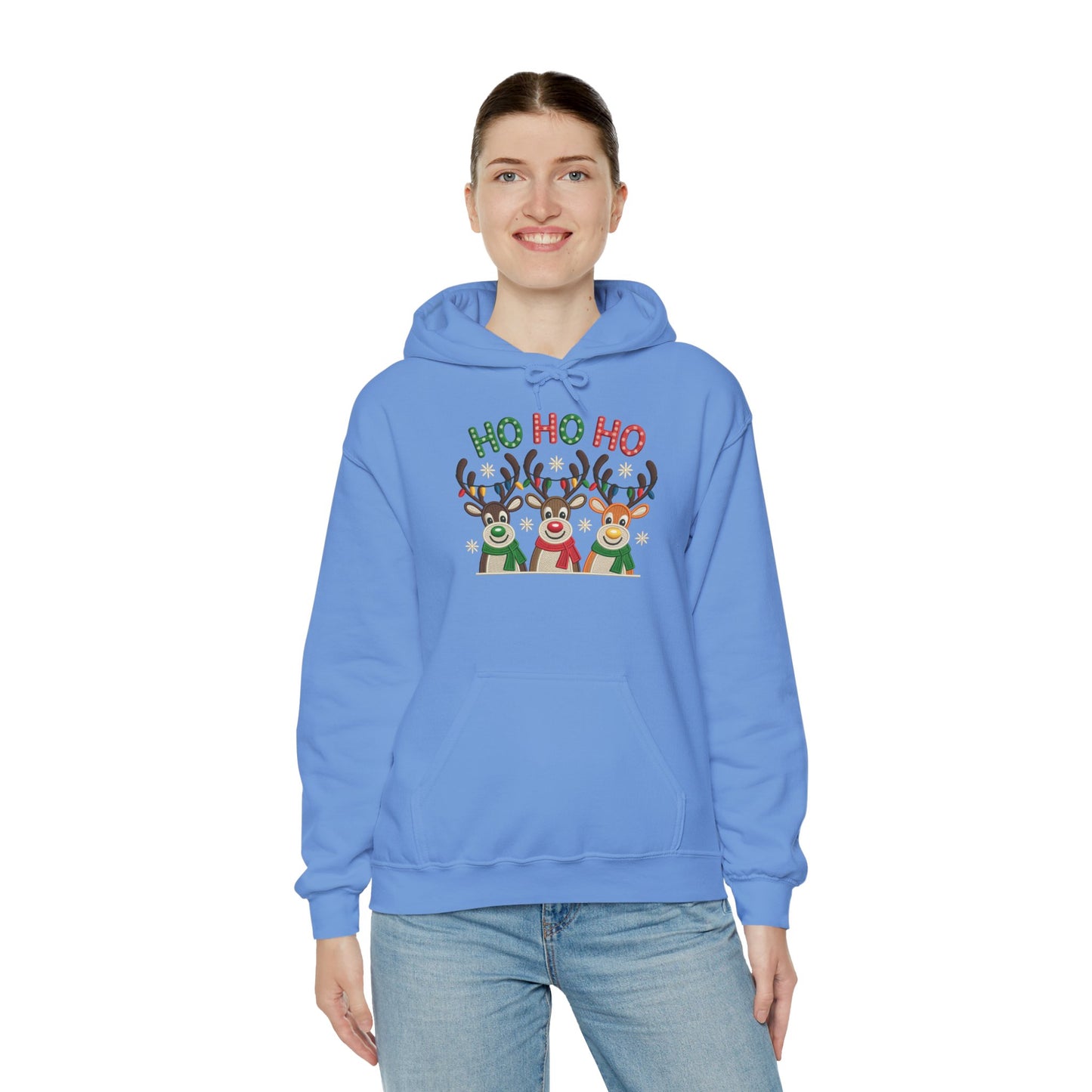 Ho Ho Ho Reindeer Hoodie, Cute Christmas Holiday Pullover for Women
