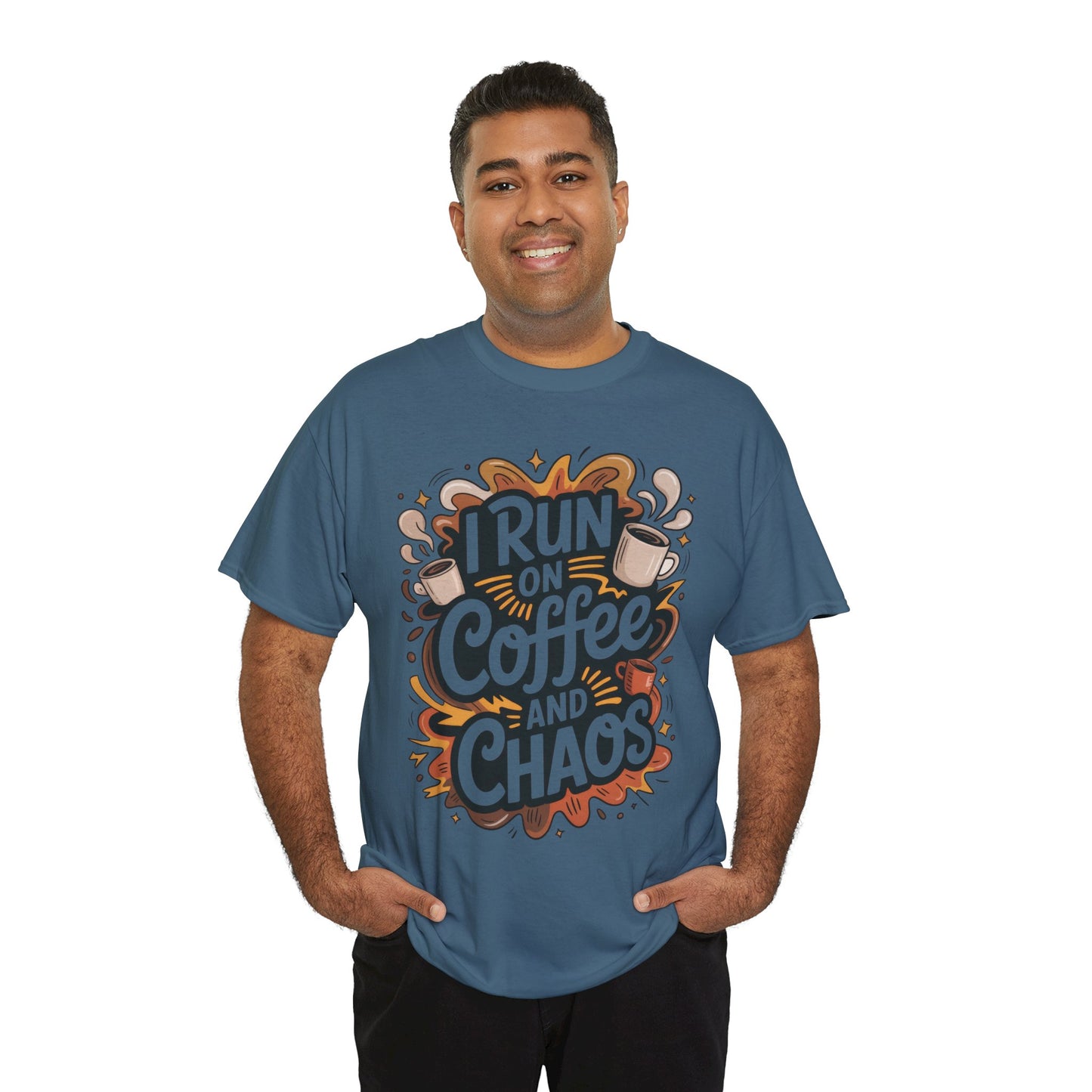 Funny Mens Coffee T-Shirt, I Run on Coffee and Chaos, Caffeinated Chaos Tee for Him, Perfect for Coffee Lovers, , Humor Tee