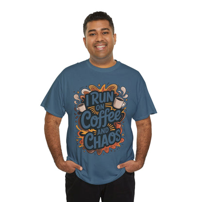Funny Mens Coffee T-Shirt, I Run on Coffee and Chaos, Caffeinated Chaos Tee for Him, Perfect for Coffee Lovers, , Humor Tee