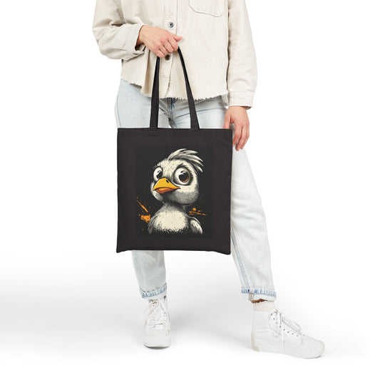 Cool Cartoon Bird Tote Bag, Funny Grumpy Duck Character Street Art Style, Bold Graphic Animal Print Canvas Bag, Cute Bird Art