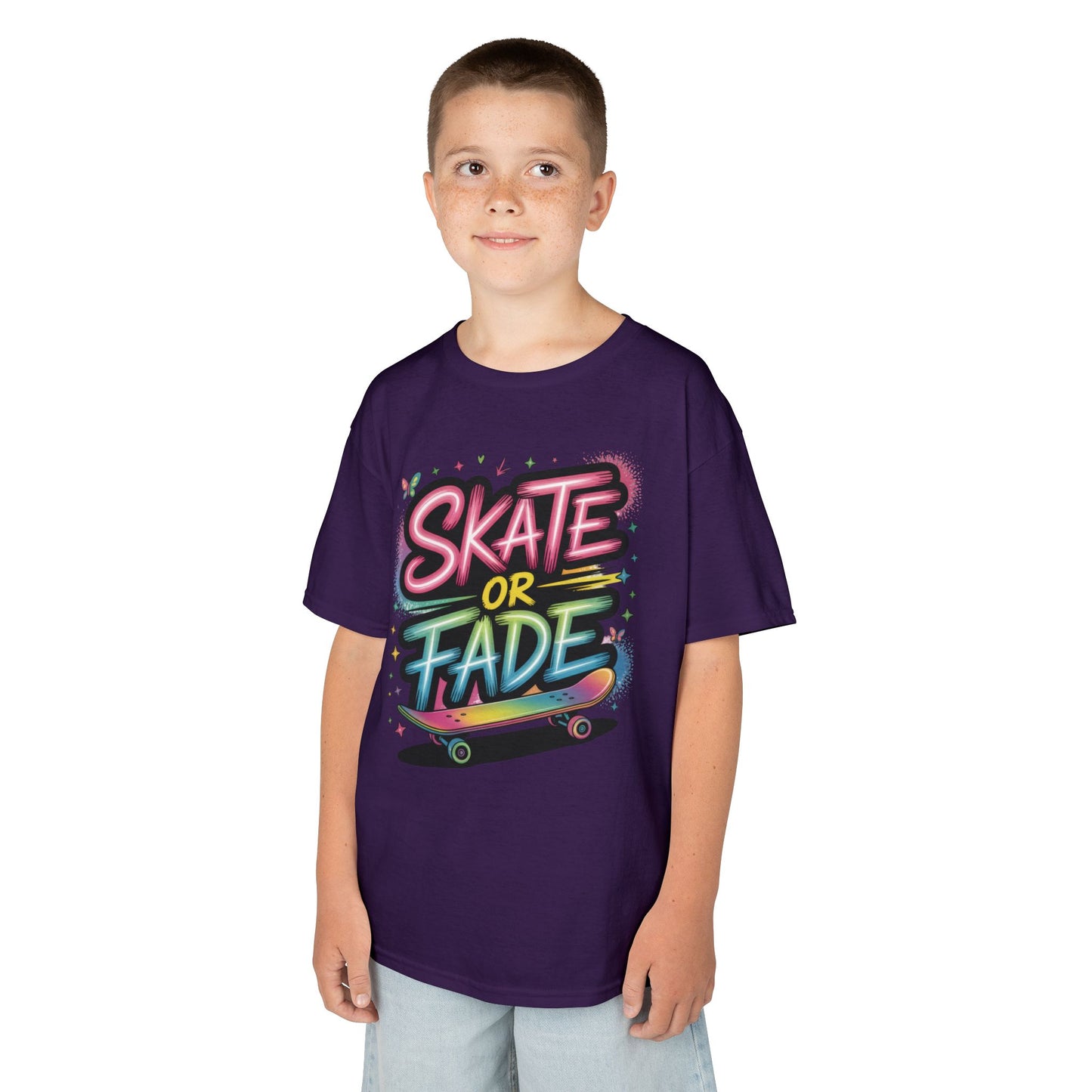 Skate Or Fade Girls Shirt, Colorful Graffiti Skateboarding Tee, Kids Heavy Cotton™ Tee
