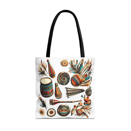 Boho Tribal Music Tote Bag, Ethnic Percussion Instrument Art, Festival Vibes, Shopping Bag, Bohemian Tote, Weekender Bag, Beach Bag, Large Canvas Bag