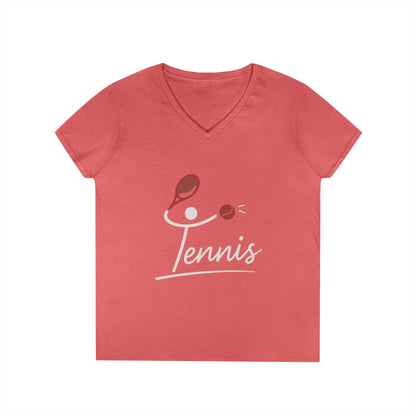 Ladies' V-Neck T-Shirt, Womens Tennis Graphic T-Shirt, Cute Sports Tee, Funny Workout Gym Top for Women