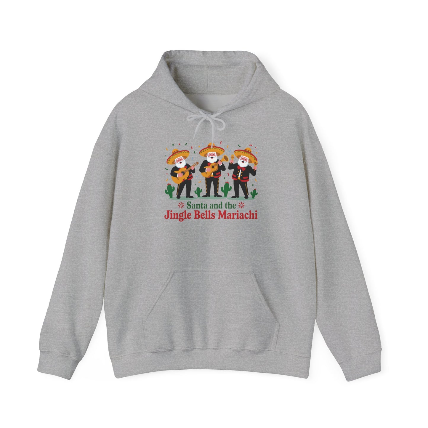 Santa and the Jingle Bells Mariachi Hoodie, Funny Mexican Santa Christmas Hoodie, Latin Fiesta Holiday Sweatshirt