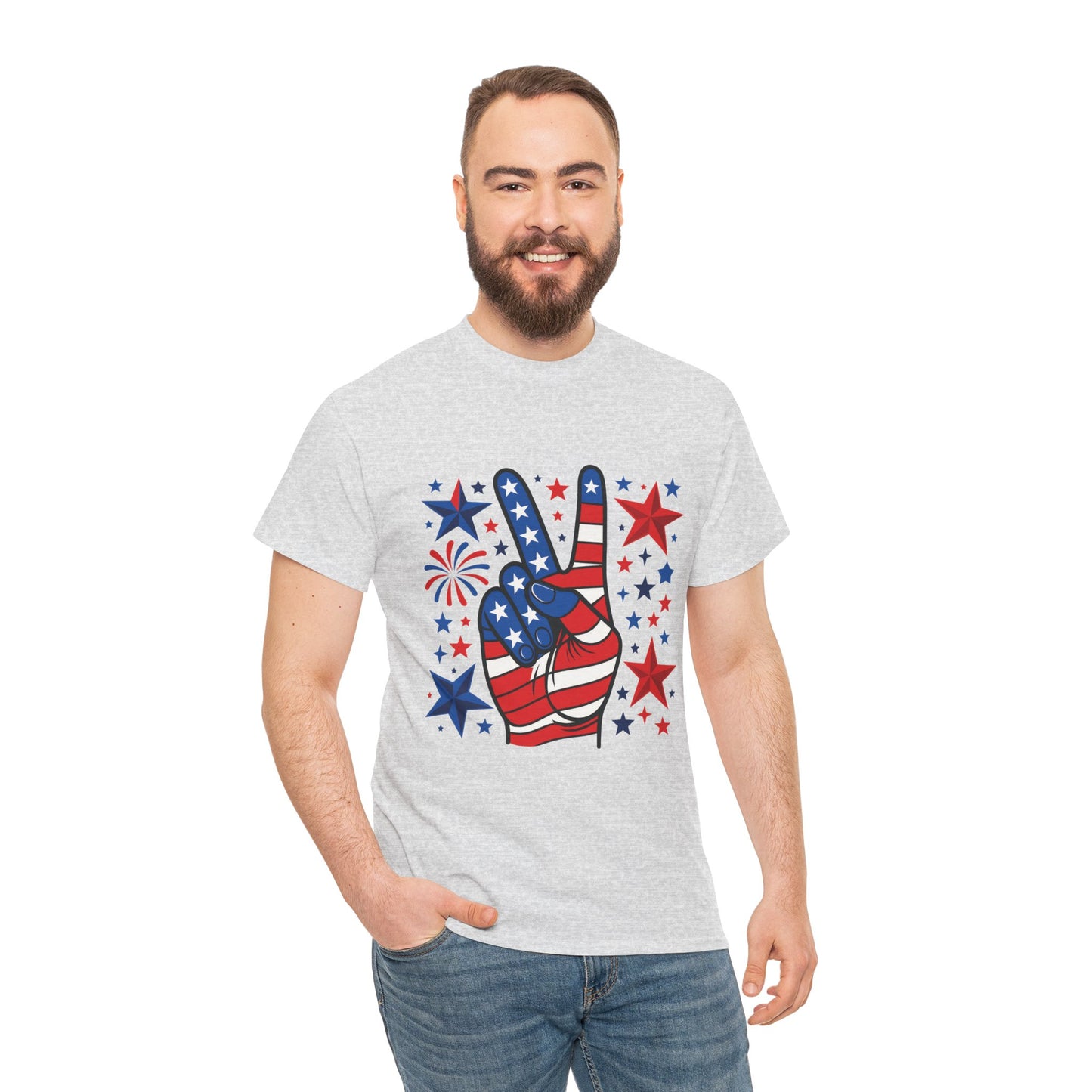 Patriotic Peace Hand Unisex Heavy Cotton Tee - Ideal for July 4th, Independence Day, Celebrations, Casual Wear, Everyday Style