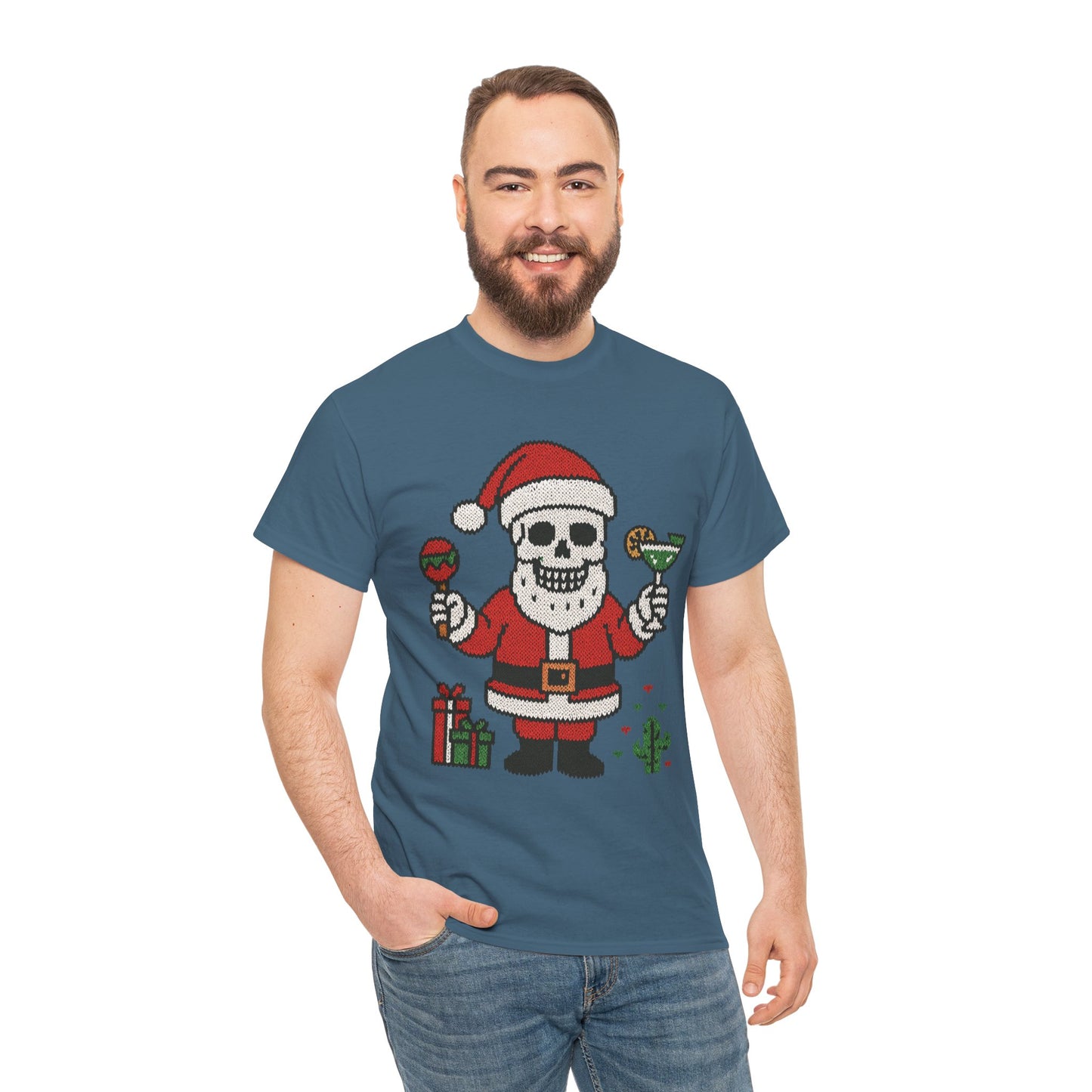 Funny Santa Skull Christmas Men's Shirt, Holiday Margarita Tee for Men