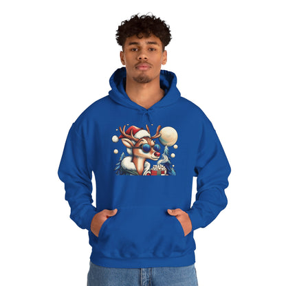 Cool Reindeer Christmas Hoodie, Funny Holiday Hot Cocoa Pullover for Men