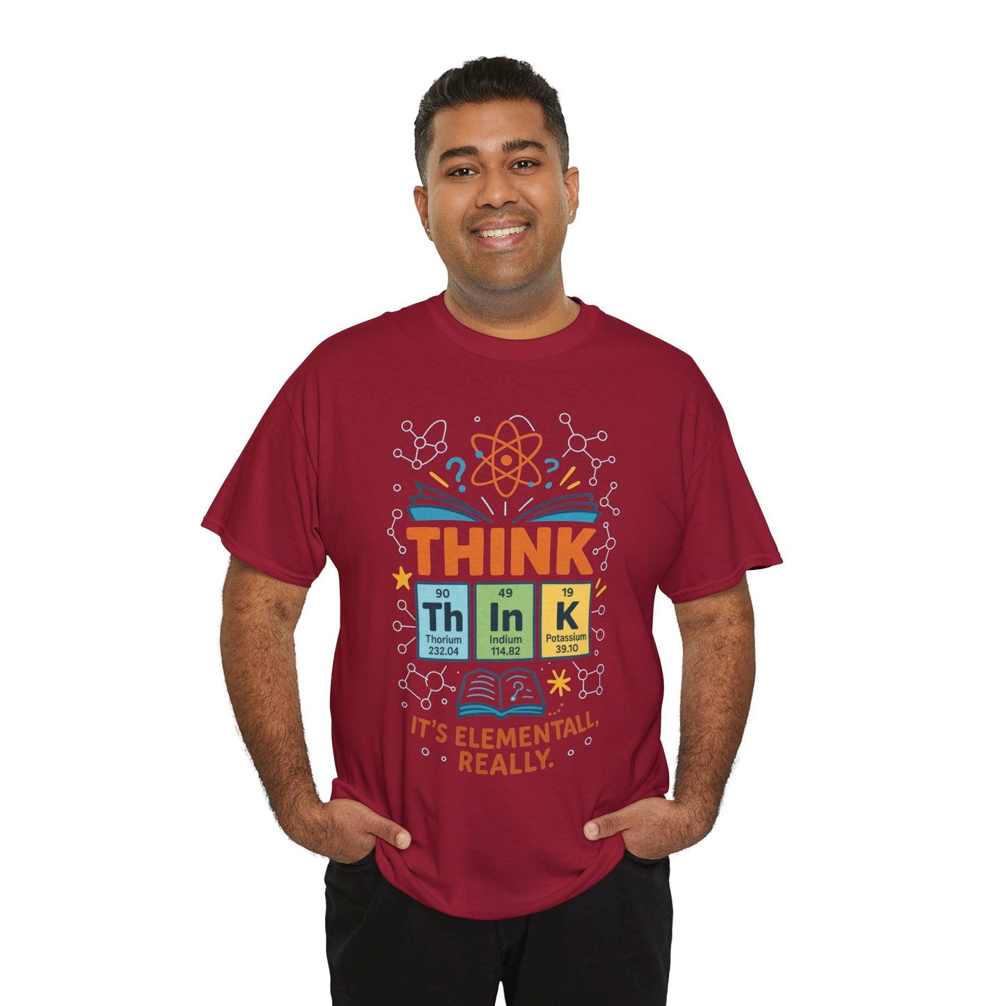 Funny Mens Science T-Shirt, THINK Element Periodic Table Shirt, Smart Geek Nerd Tee for Him, Ideal for Science Lovers, Geeky Apparel