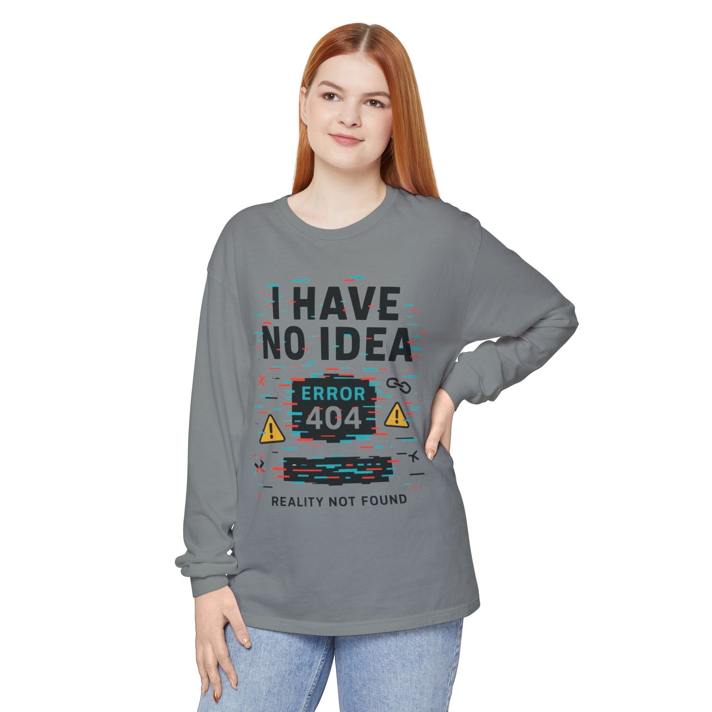 Unisex Long Sleeve T-Shirt, Funny Error 404 Graphic Tee, Internet Humor, Geeky Apparel, Quirky Humor Shirt, Gift for Tech Lovers