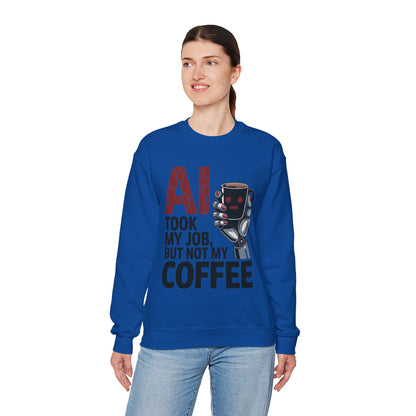 AI Coffee Sweatshirt, Funny Robot Humor Pullover, Geek Sarcastic Job Joke Top, Women's Heavy Blend™ Crewneck Sweatshirt