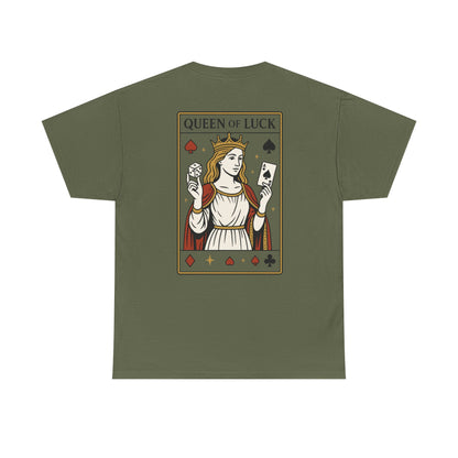 Queen of Luck Front & Back Print unisex T-Shirt, Roll the Dice Tee for Men, Vintage Gambling Shirt, Casino Gift, Poker Gift, Card Games Gift