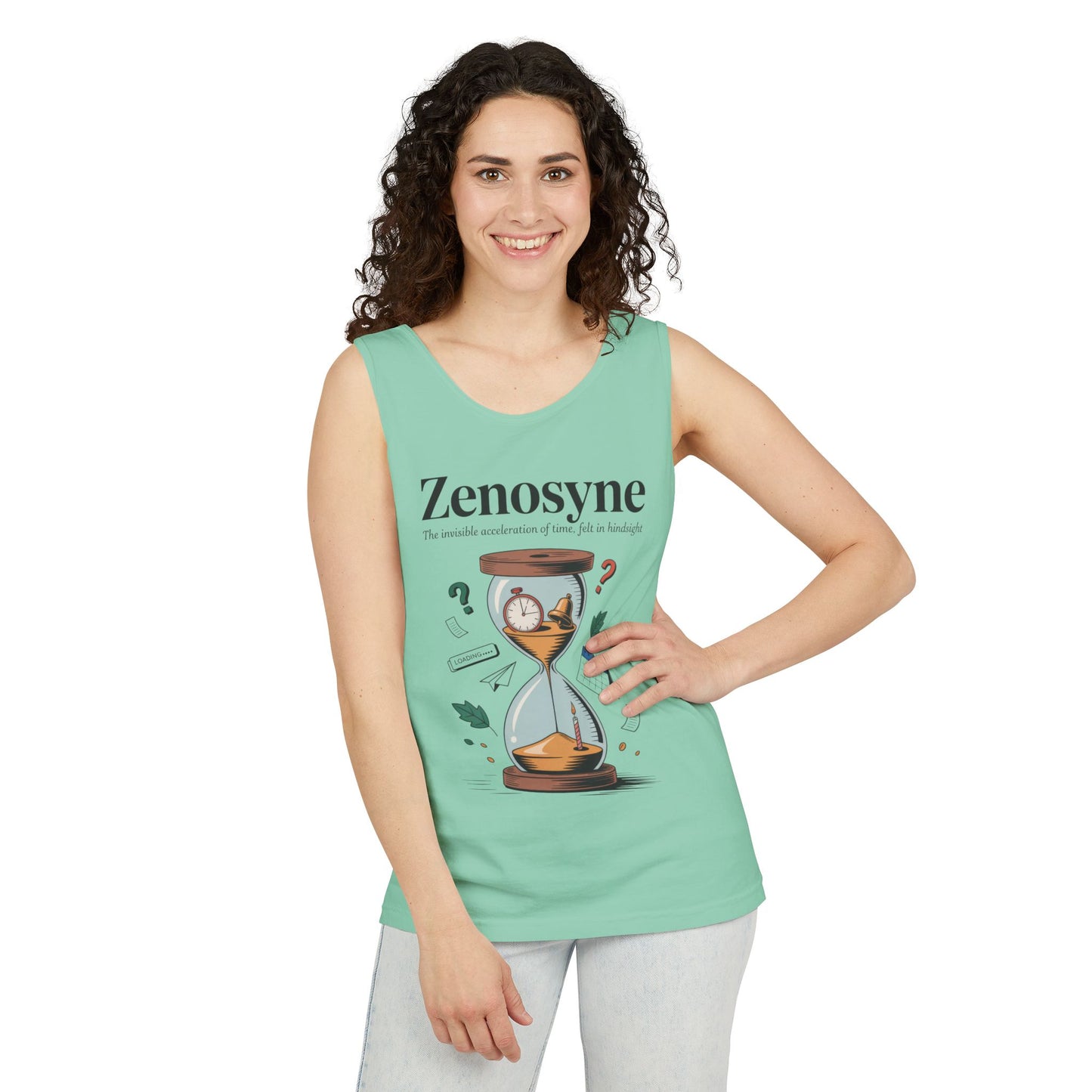 Zenosyne Tank Top, Unisex Garment-Dyed Tee, Time Awareness Gift, Casual Summer Wear, Philosophy Shirt, Unique Everyday Apparel