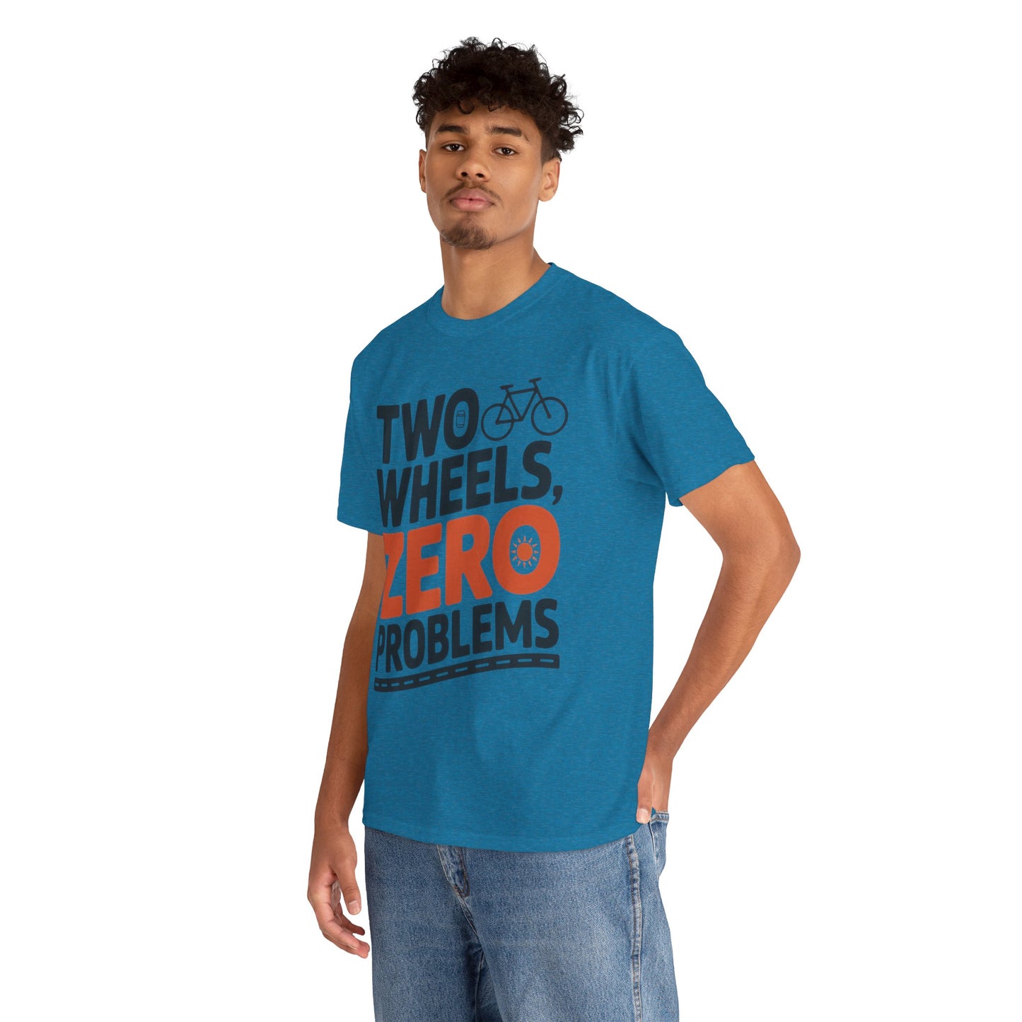 Two Wheels Zero Problems Mens Graphic Biker T-Shirt, Bike Humor Tee, Biker Gift