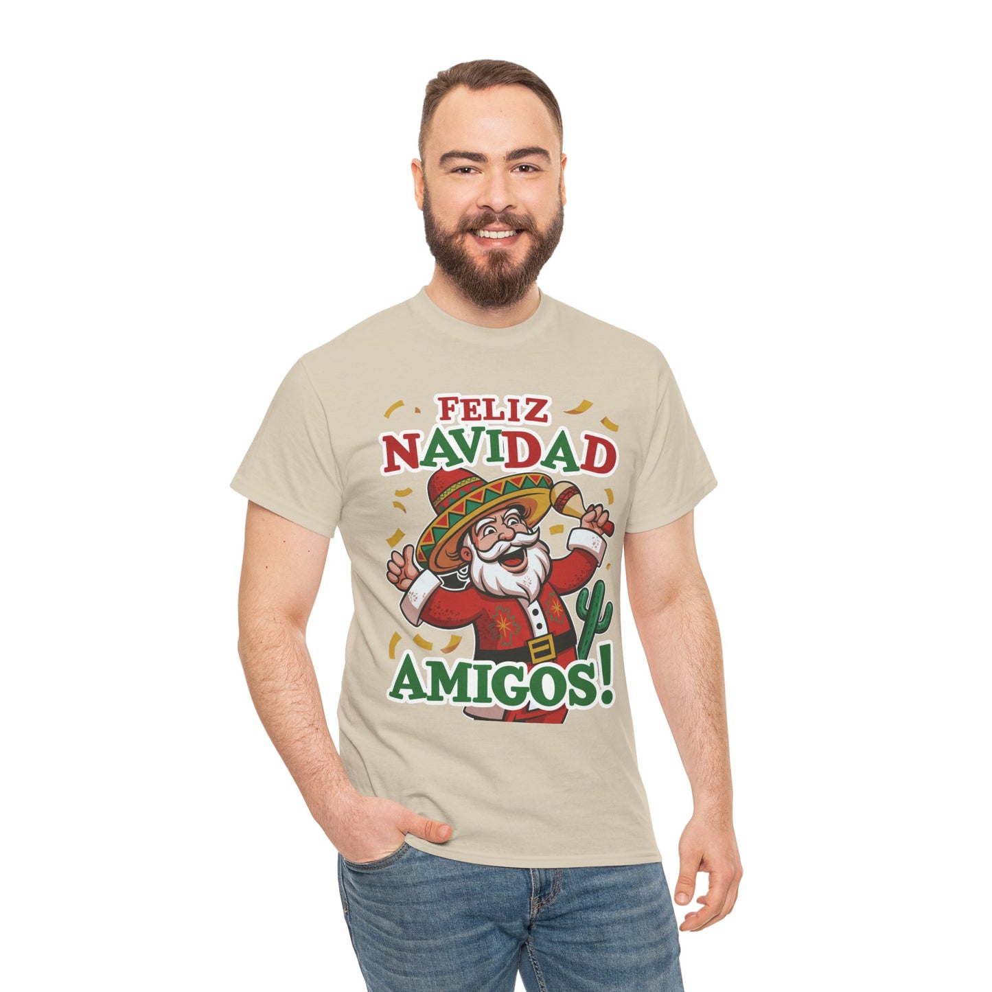 Feliz Navidad Amigos! Funny Mexican Santa Christmas T-Shirt, Latin Holiday Tee, Sombrero Santa Fiesta Shirt