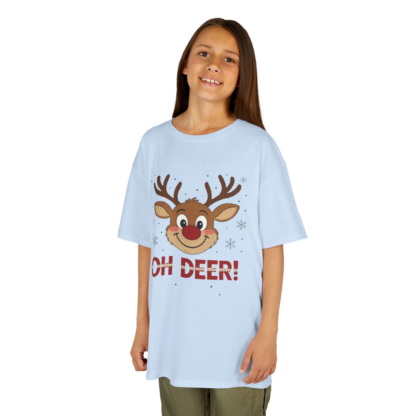 Girls Oh Deer Christmas T-Shirt, Cute Reindeer Kids Holiday Tee