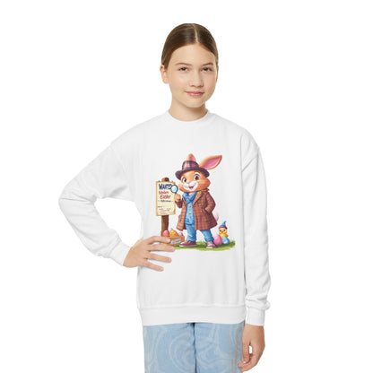 Easter Bunny Detective Kids Sweatshirt - Fun Egg Hunt Design, Cute Spring Holiday Outfit, Youth Crewneck for Boys & Girls, Easter Gift