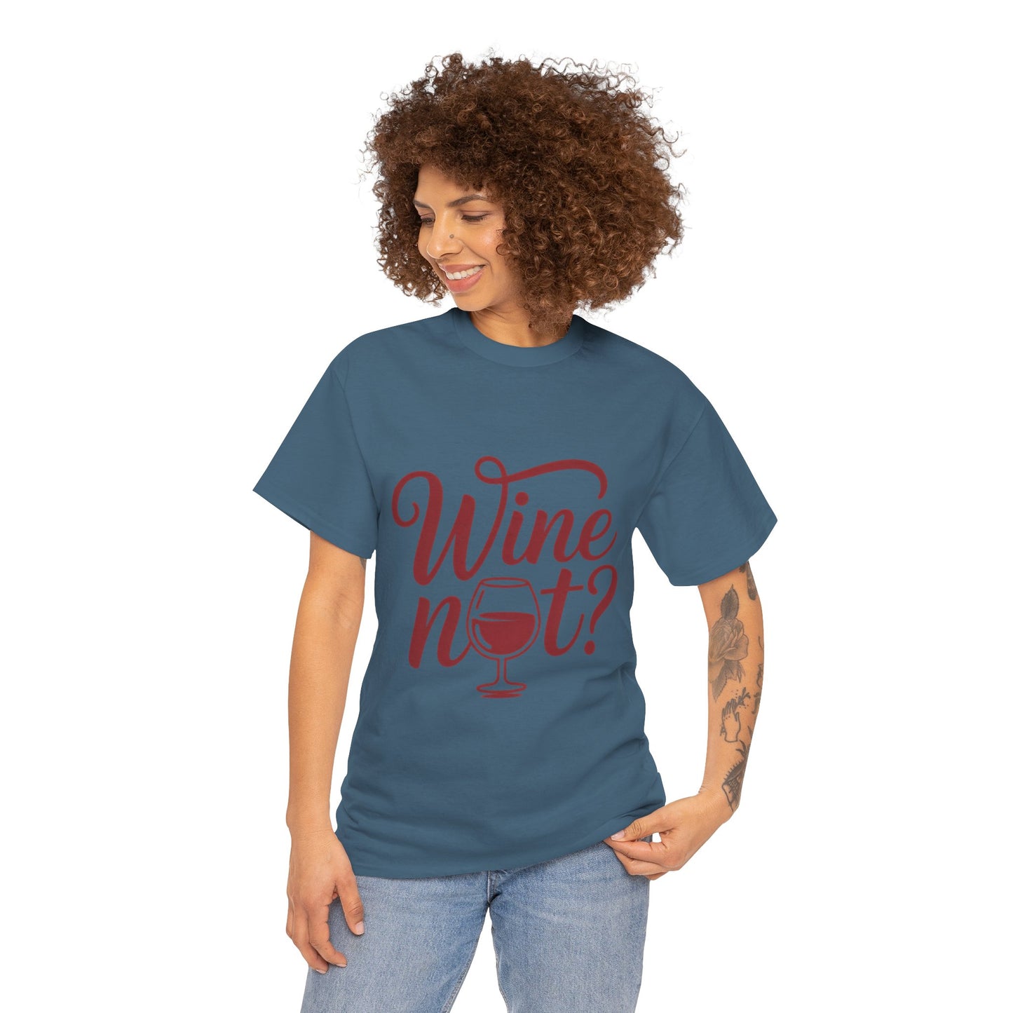 Funny Wine Lover Shirt, Wine Not Graphic Tee, Unisex Heavy Cotton T-Shirt,  Pun Shirt for Wine Drinkers & Party Vibes, Gift for Wine-tasting